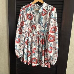 Floral Print Women's Top -‎ Red and Blue